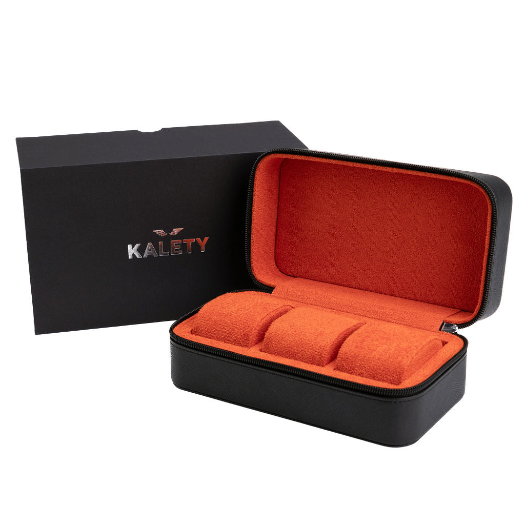 ZIPPER CASE - THREE WATCHES - Black / Orange