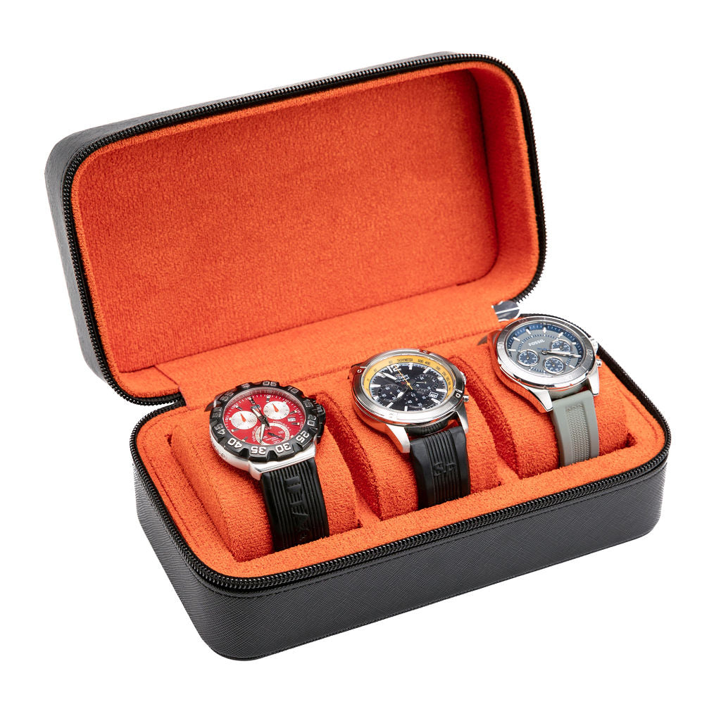 ZIPPER CASE - THREE WATCHES - Black / Orange